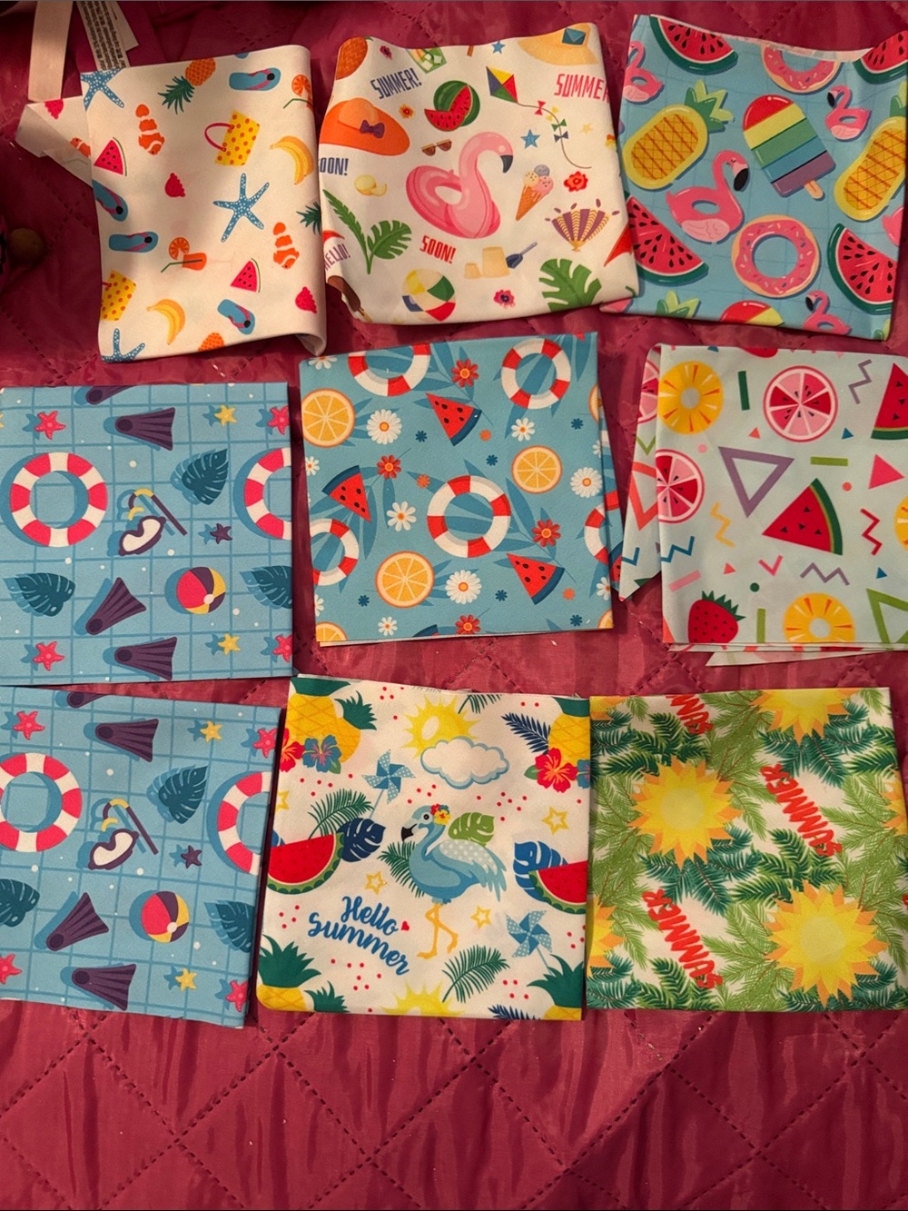 9 dog bandannas Summer Print Fabric Squares - Bright Tropical & Pool Patterns
